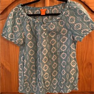 Joe Fresh Teal and White Patterned Women's Blouse